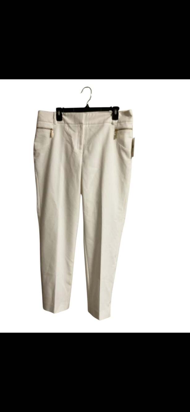 NWT CHAUS New York Women's Dena Ivory Flat Front Zip Pocket Dress Pants 12